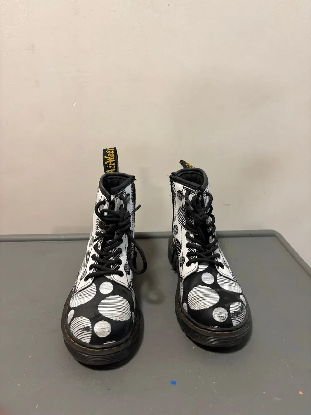 Doc Martens 1460 Black & White Polka Dot Leather Boots Kid's Size 1